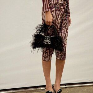 Black Punk Women's Feather Faux Leather Buckle Handbag